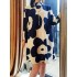 Flower Print Pleated Long Sleeves Loose Mock Neck Mini Dresses