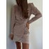 Knot Shiny Solid Color Zipper Bodycon High Waisted Round-Neck Mini Dresses