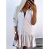 Buttoned Pleated Solid Color Split-Joint Long Sleeves Loose Lapel Shirt Dress Mini Dresses