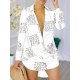 Letter Print High-low Long Sleeves Lapel Shirt Dress Mini Dresses