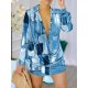 Printed High-Low Long Sleeves Lapel Shirt Dress Mini Dresses