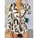 Figure Printed Long Sleeves Loose Lapel Shirt Dress Mini Dresses