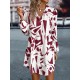 Printed Split-Joint Loose Puff Sleeves Lapel Shirt Dress Mini Dresses