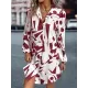 Printed Split-Joint Loose Puff Sleeves Lapel Shirt Dress Mini Dresses