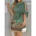 Hollow Printed Split-Joint Loose Short Sleeves Round-Neck Mini Dresses