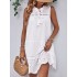 Hollow Lace-Up Solid Color Split-Joint Loose Sleeveless Round-Neck Mini Dresses