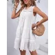 Hollow Lace-Up Solid Color Split-Joint Loose Sleeveless Round-Neck Mini Dresses