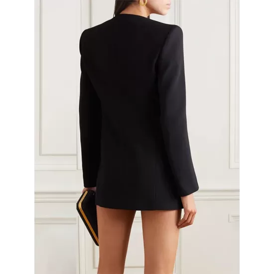 Buttoned Pockets Shoulder Pad A-Line High Waisted Square-Neck Mini Dresses Blazer