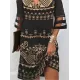 Hollow Mesh Printed Split-Joint Half Sleeves Loose Cold Shoulder Mini Dresses