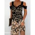 Flower Print Hollow A-Line High Waisted Cold Shoulder Mini Dresses