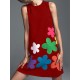 Flower Print Zipper A-Line High Waisted Round-Neck Mini Dresses