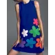 Flower Print Zipper A-Line High Waisted Round-Neck Mini Dresses