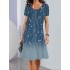 Flower Print A-Line Loose Round-Neck Mini Dresses