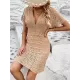 Hollow See-Through Solid Color Loose Short Sleeves Deep V-Neck Mini Dresses