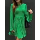 High-Waisted Pleated Solid Color Zipper A-line Flared Sleeves Round-neck Mini Dresses