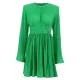 High-Waisted Pleated Solid Color Zipper A-line Flared Sleeves Round-neck Mini Dresses