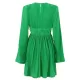 High-Waisted Pleated Solid Color Zipper A-line Flared Sleeves Round-neck Mini Dresses