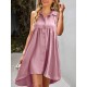 Buttoned Pleated Pockets Solid Color A-Line High Waisted Lapel Mini Dresses