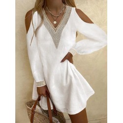 Hollow Split-Back Long Sleeves Loose Cold Shoulder Mini Dresses