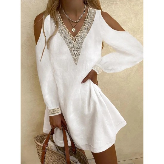 Hollow Split-Back Long Sleeves Loose Cold Shoulder Mini Dresses