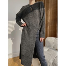 Loose Split-Side Solid Color Round-Neck Knitting Sweater Dresses