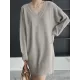 Simple Loose Long Sleeves Solid Color V-Neck Sweater Dresses