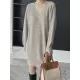 Simple Loose Long Sleeves Solid Color V-Neck Sweater Dresses