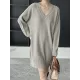 Simple Loose Long Sleeves Solid Color V-Neck Sweater Dresses