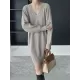 Simple Loose Long Sleeves Solid Color V-Neck Sweater Dresses