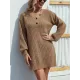 Casual Puff Sleeves Solid Color V-Neck Sweater Dresses