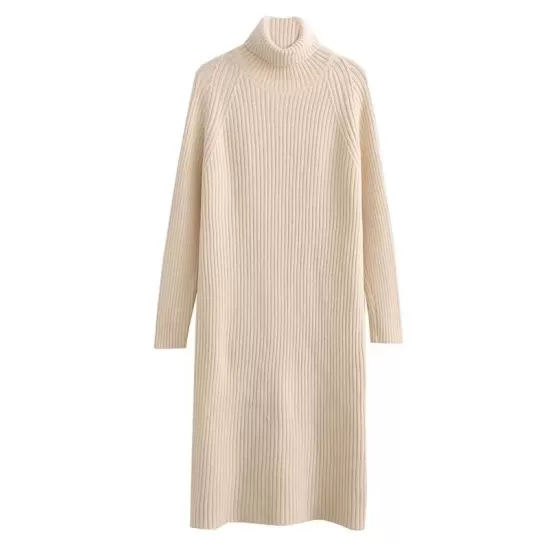 Simple Long Sleeves Loose Solid Color High-Neck Sweater Dresses