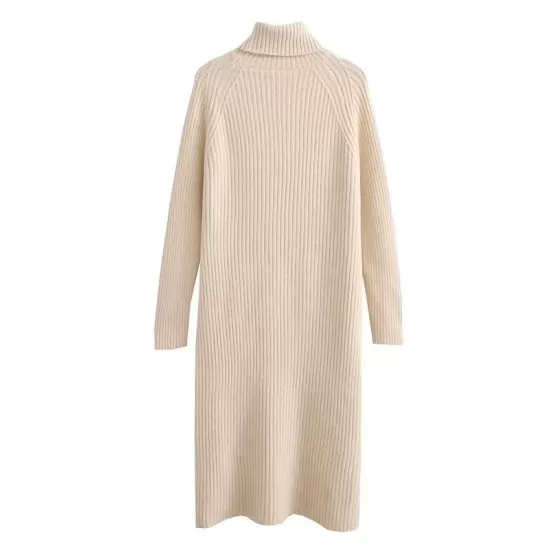 Simple Long Sleeves Loose Solid Color High-Neck Sweater Dresses