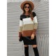 Casual Long Sleeves Contrast Color Round-Neck Sweater Dresses