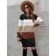 Casual Long Sleeves Contrast Color Round-Neck Sweater Dresses