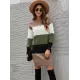 Casual Long Sleeves Contrast Color Round-Neck Sweater Dresses