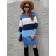 Casual Long Sleeves Contrast Color Round-Neck Sweater Dresses