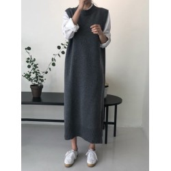 Urban Loose Sleeveless Solid Color Round-Neck Midi Dresses Sweater Dresses