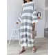 Stylish Loose Striped Round-Neck Sweater Dresses