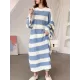 Stylish Loose Striped Round-Neck Sweater Dresses