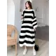 Stylish Loose Striped Round-Neck Sweater Dresses