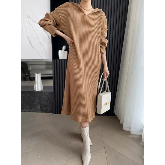 Stylish Long Sleeves Loose Solid Color Hooded Sweater Dresses