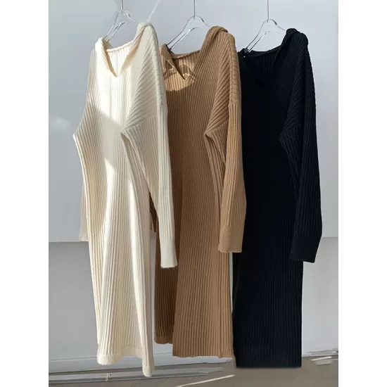 Stylish Long Sleeves Loose Solid Color Hooded Sweater Dresses