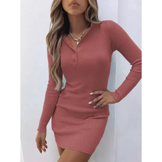 Casual Bodycon Skinny Solid Color V-Neck Sweater Dresses