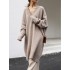 Stylish Long Sleeves Loose Solid Color V-Neck Sweater Dresses