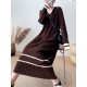 Urban Long Sleeves Loose Striped V-Neck Hooded Sweater Dresses