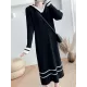 Urban Long Sleeves Loose Striped V-Neck Hooded Sweater Dresses