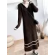 Urban Long Sleeves Loose Striped V-Neck Hooded Sweater Dresses