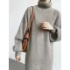 Urban Loose Puff Sleeves Solid Color High-Neck Sweater Dresses