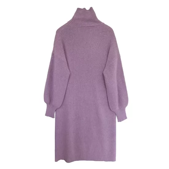 Urban Loose Puff Sleeves Solid Color High-Neck Sweater Dresses