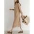 Urban Long Sleeves Loose Split-Side Solid Color Round-Neck Sweater Dresses